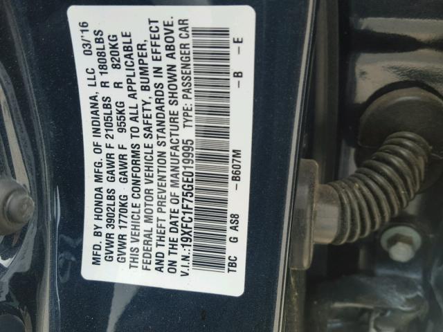 19XFC1F75GE019995 - 2016 HONDA CIVIC EXL Mavi foto 10