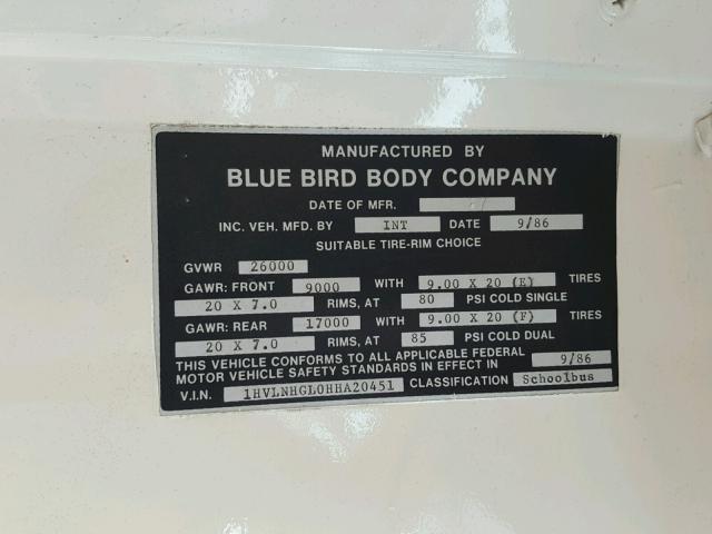 1HVLNHGL0HHA20451 - 1987 INTERNATIONAL S-SERIES 1 黄色 照片 10