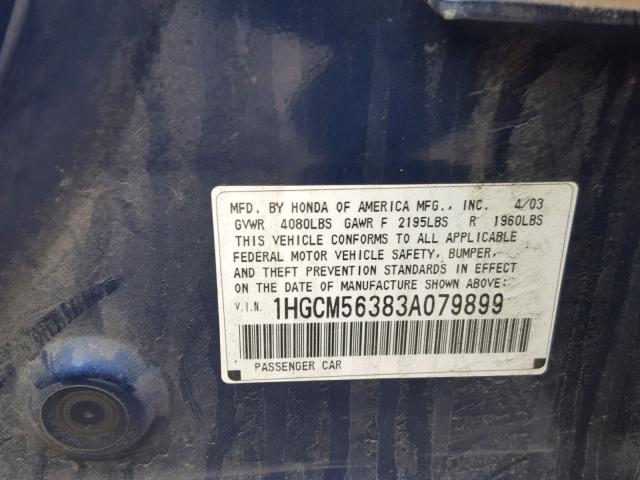 1HGCM56383A079899 - 2003 HONDA ACCORD LX BLUE photo 10