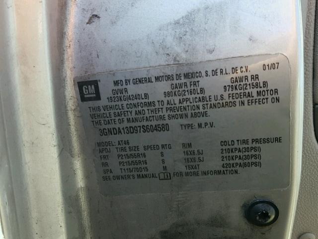 3GNDA13D97S604580 - 2007 CHEVROLET HHR LS SILVER photo 10