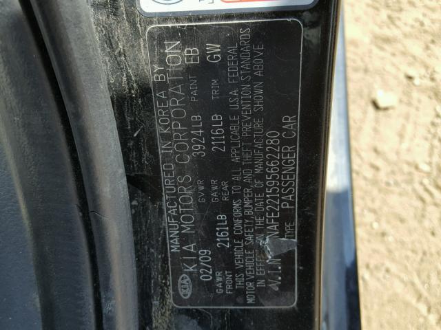 KNAFE221595662280 - 2009 KIA SPECTRA EX BLACK photo 10