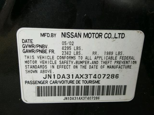 JN1DA31AX3T407286 - 2003 NISSAN MAXIMA GLE BLACK photo 10