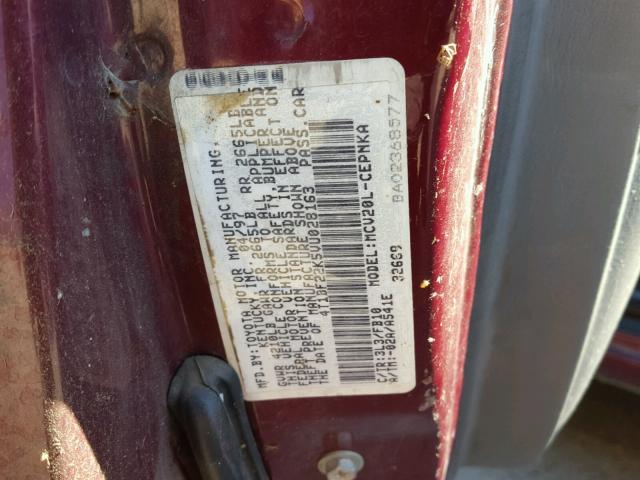 4T1BF22K5VU028163 - 1997 TOYOTA CAMRY CE BURGUNDY photo 10