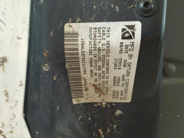 1G8AL52F34Z111759 - 2004 SATURN ION LEVEL თეთრი ფოტო 10