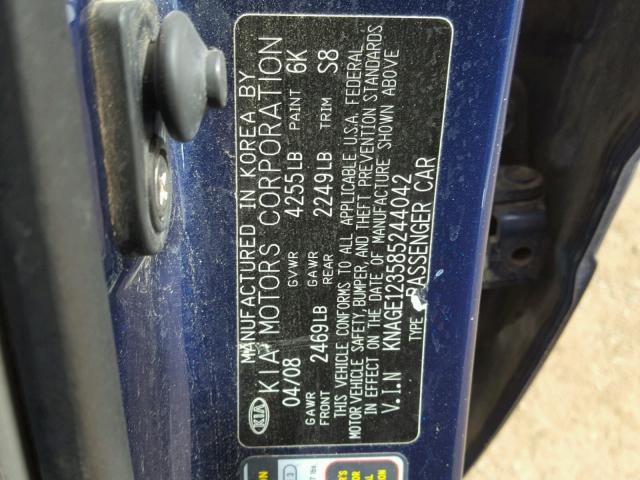 KNAGE123585244042 - 2008 KIA OPTIMA LX BLUE photo 10