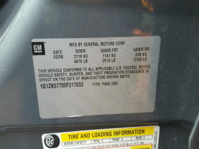 1G1ZK57788F217833 - 2008 CHEVROLET MALIBU LTZ 灰色 照片 10