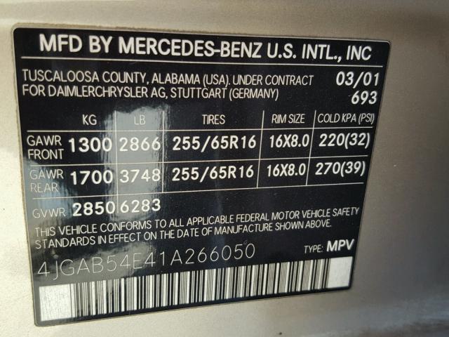 4JGAB54E41A266050 - 2001 MERCEDES-BENZ ML 320 GOLD photo 10