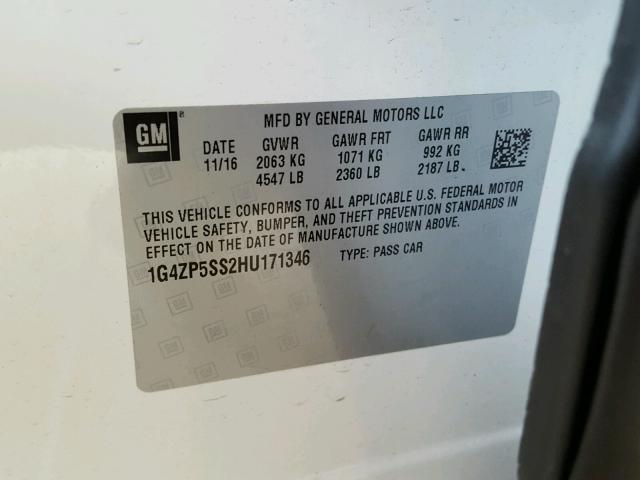 1G4ZP5SS2HU171346 - 2017 BUICK LACROSSE E 白色 照片 10