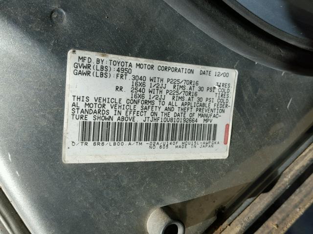 JTJHF10U810192664 - 2001 LEXUS RX 300 TAN photo 10