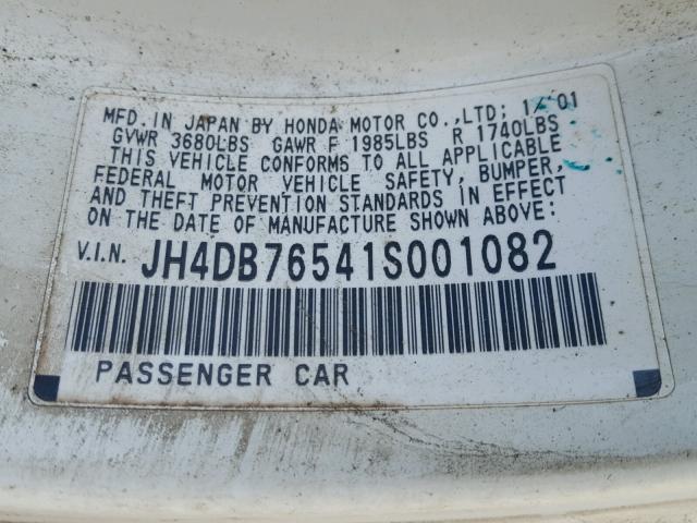 JH4DB76541S001082 - 2001 ACURA INTEGRA LS WHITE photo 10