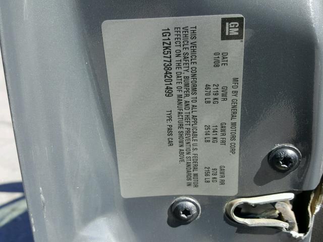 1G1ZK577384201499 - 2008 CHEVROLET MALIBU LTZ GRAY photo 10