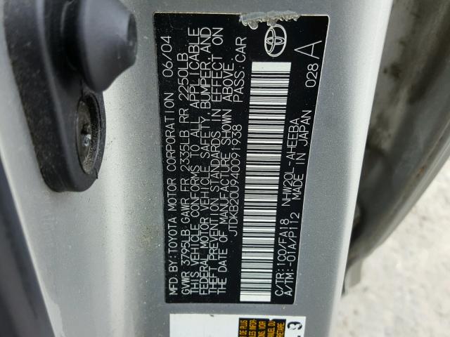 JTDKB20U940091938 - 2004 TOYOTA PRIUS SILVER photo 10