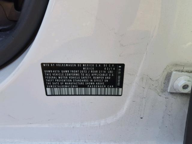 3VW2K7AJ0EM412844 - 2014 VOLKSWAGEN JETTA BASE 白色 照片 10