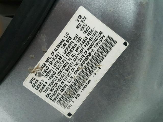 5FNRL384X8B058010 - 2008 HONDA ODYSSEY EX GREEN photo 10