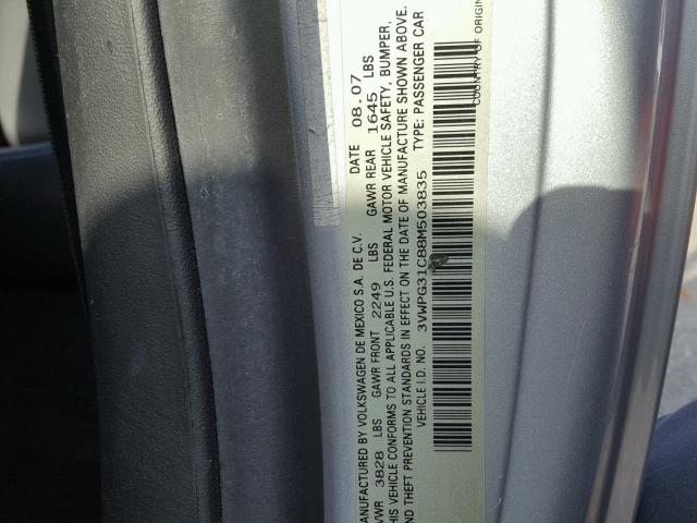 3VWPG31C88M503835 - 2008 VOLKSWAGEN NEW BEETLE 银色 照片 10