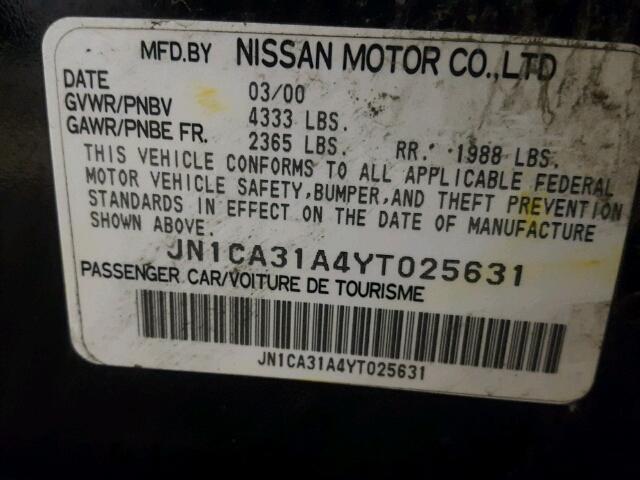 JN1CA31A4YT025631 - 2000 NISSAN MAXIMA GLE BLACK photo 10