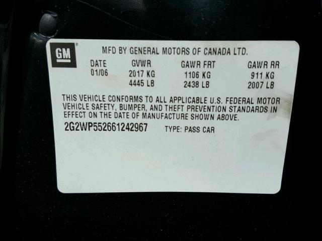 2G2WP552661242967 - 2006 PONTIAC GRAND PRIX BLACK photo 10