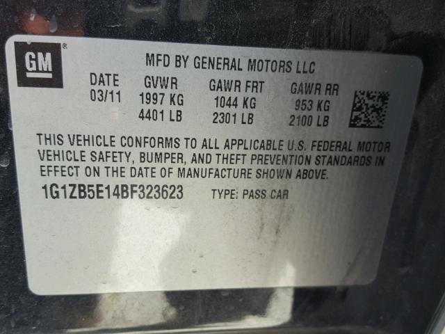 1G1ZB5E14BF323623 - 2011 CHEVROLET MALIBU LS 黑色 照片 10