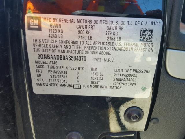 3GNBAADB0AS584070 - 2010 CHEVROLET HHR LS BLACK photo 10