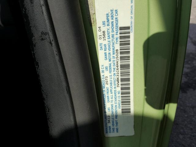 3VWBK31C64M415028 - 2004 VOLKSWAGEN NEW BEETLE 绿色 照片 10