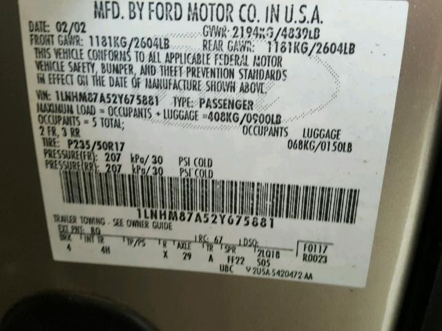 1LNHM87A52Y675881 - 2002 LINCOLN LS 棕色 照片 10