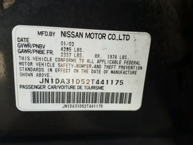 JN1DA31D52T441175 - 2002 NISSAN MAXIMA GLE GRAY photo 10