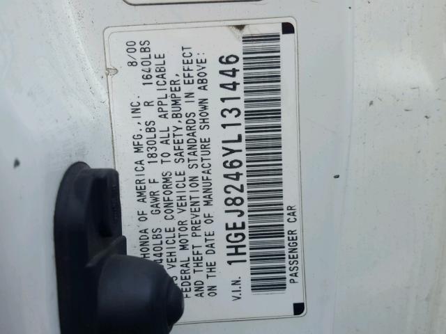 1HGEJ8246YL131446 - 2000 HONDA CIVIC EX Ağ foto 10