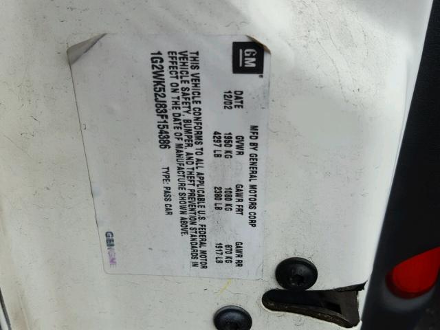 1G2WK52J83F154386 - 2003 PONTIAC GRAND PRIX WHITE photo 10