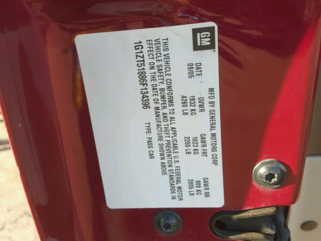 1G1ZT51886F134396 - 2006 CHEVROLET MALIBU LT RED photo 10