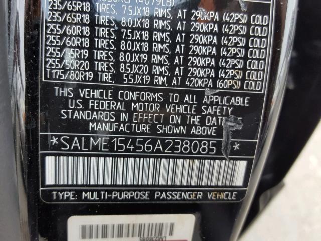 SALME15456A238085 - 2006 LAND ROVER RANGE ROVE BLACK photo 10