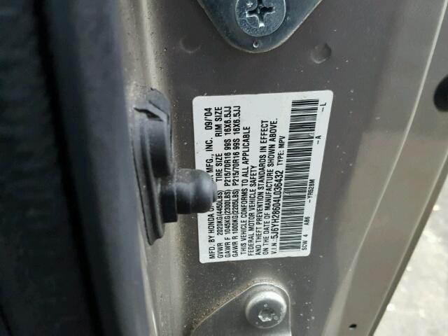 5J6YH28604L036432 - 2004 HONDA ELEMENT EX GRAY photo 10