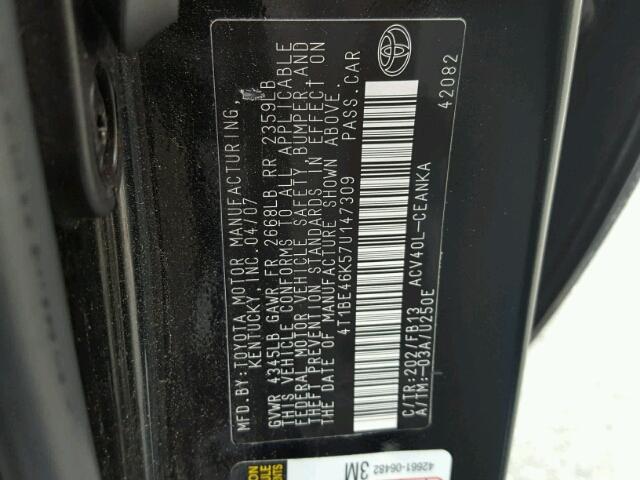 4T1BE46K57U147309 - 2007 TOYOTA CAMRY NEW BLACK photo 10