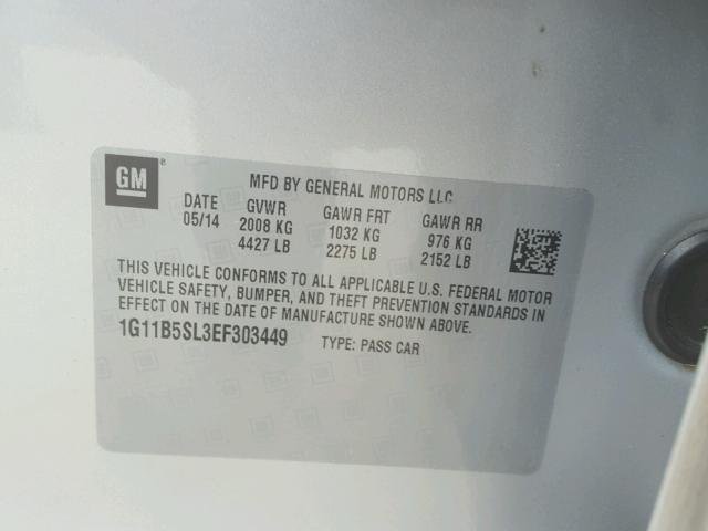 1G11B5SL3EF303449 - 2014 CHEVROLET MALIBU LS ვერცხლისფერი ფოტო 10