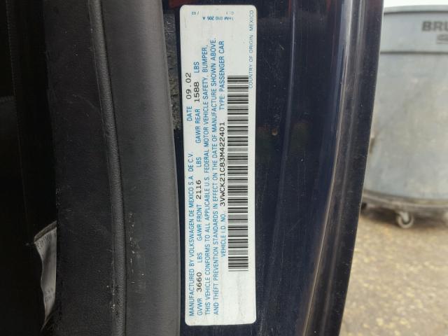 3VWCK21C83M422401 - 2003 VOLKSWAGEN NEW BEETLE 蓝色 照片 10