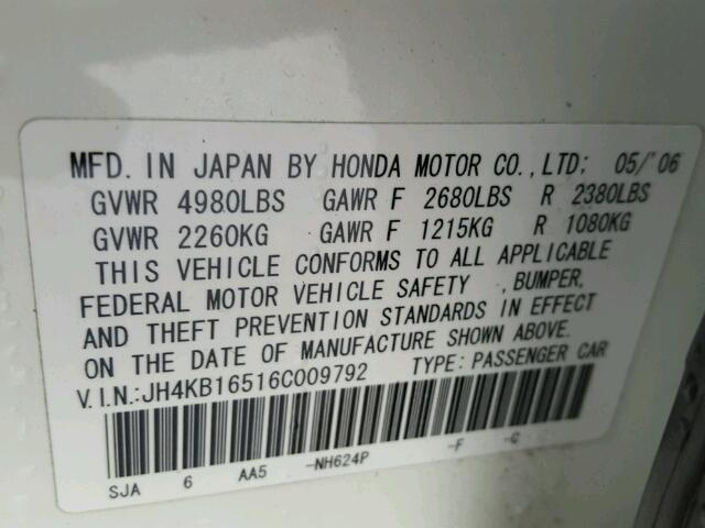 JH4KB16516C009792 - 2006 ACURA RL Ağ foto 10