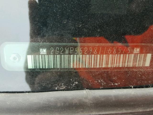 2G2WP552981168575 - 2008 PONTIAC GRAND PRIX 灰色 照片 10