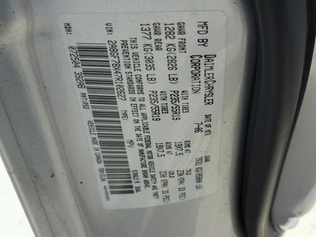 2A8GF78X47R102627 - 2007 CHRYSLER PACIFICA L ვერცხლისფერი ფოტო 10