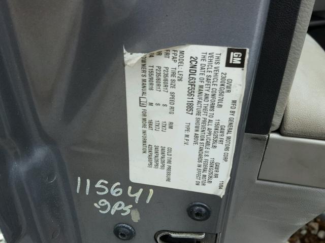 2CNDL63F556118857 - 2005 CHEVROLET EQUINOX LT GRAY photo 10