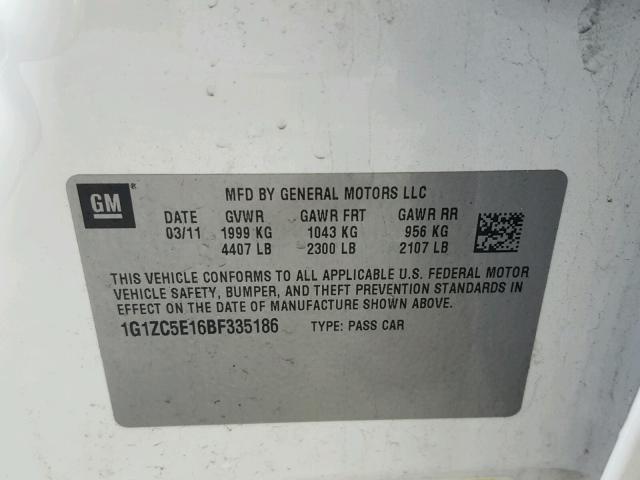 1G1ZC5E16BF335186 - 2011 CHEVROLET MALIBU 1LT 白色 照片 10