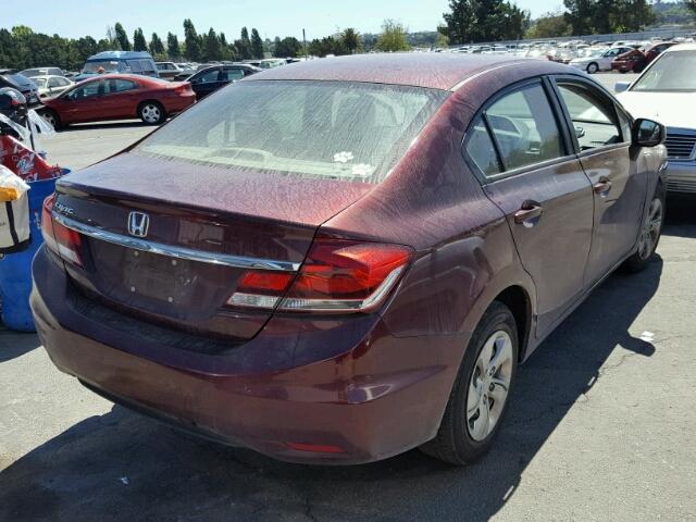 19XFB2F5XDE029084 - 2013 HONDA CIVIC LX RED photo 4