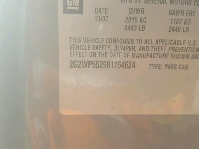 2G2WP552981164624 - 2008 PONTIAC GRAND PRIX GRAY photo 10