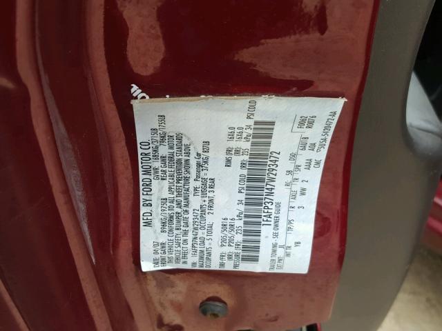 1FAFP37N47W293472 - 2007 FORD FOCUS ZX5 RED photo 10