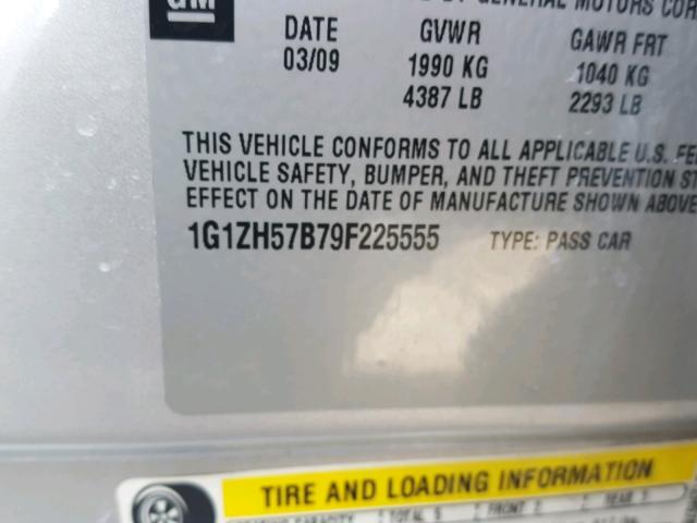 1G1ZH57B79F225555 - 2009 CHEVROLET MALIBU 1LT SILVER photo 10