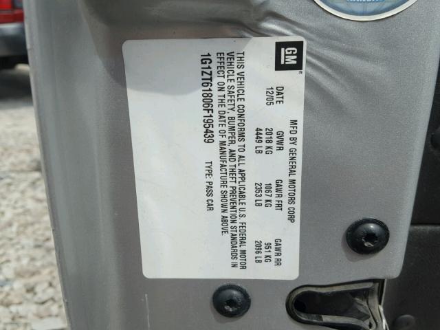 1G1ZT61806F195439 - 2006 CHEVROLET MALIBU MAX SILVER photo 10