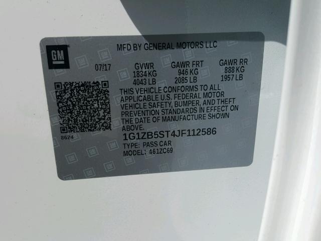 1G1ZB5ST4JF112586 - 2018 CHEVROLET MALIBU LS 白色 照片 10