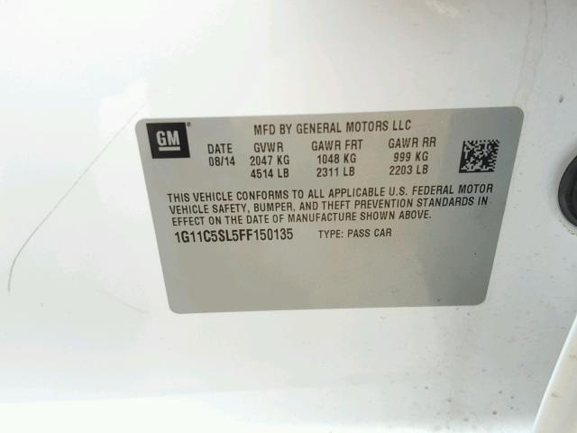 1G11C5SL5FF150135 - 2015 CHEVROLET MALIBU 1LT 白色 照片 10