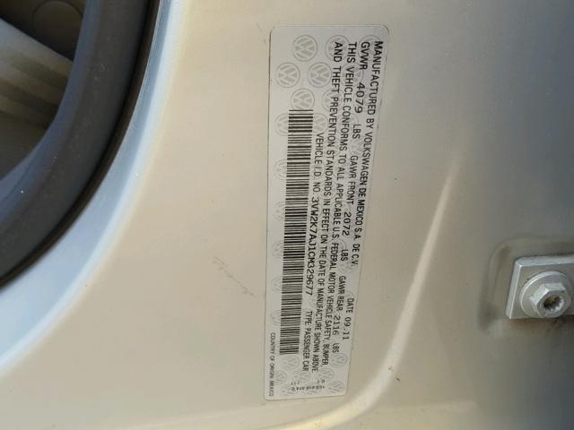 3VW2K7AJ1CM329677 - 2012 VOLKSWAGEN JETTA BASE 米色 照片 10