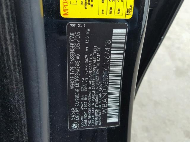 WBANB33525CN67418 - 2005 BMW 545 I BLACK photo 10