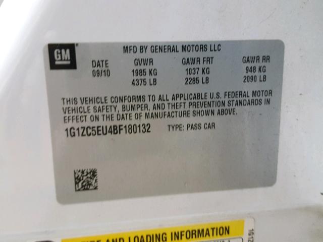 1G1ZC5EU4BF180132 - 2011 CHEVROLET MALIBU 1LT 白色 照片 10