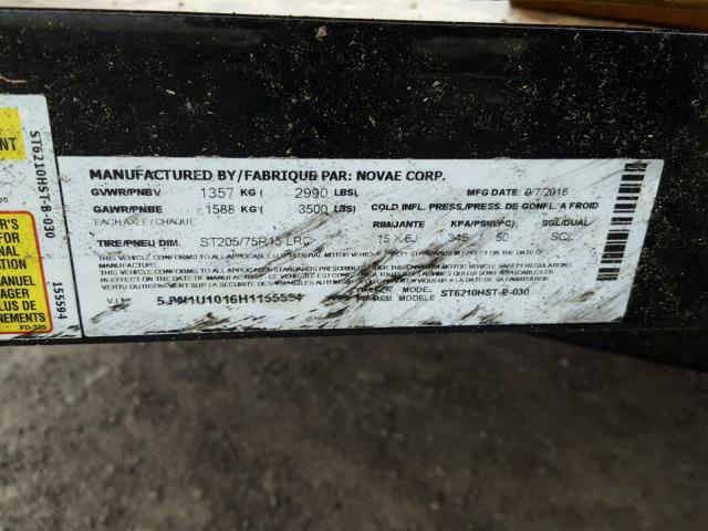 5JW1U1016H1155594 - 2017 UTILITY TRAILER BLACK photo 10